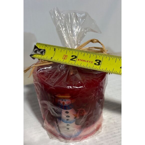 Snowman Holiday Pillar Candle 3 Inch Pillar Danson Decor Inc. Red Handpainted - Picture 7 of 7